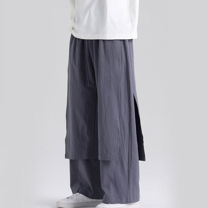 Buddha Stones Plain Patchwork Design Men's Cotton Pants With Pockets - image 1