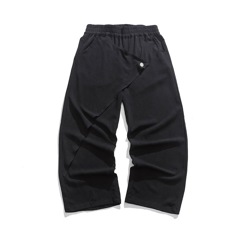 Buddha Stones Asymmetrical Patched Design Plain Men's Cotton Pants With Pockets - Black - US/UK/AU46,EU56 (5XL) - image 9