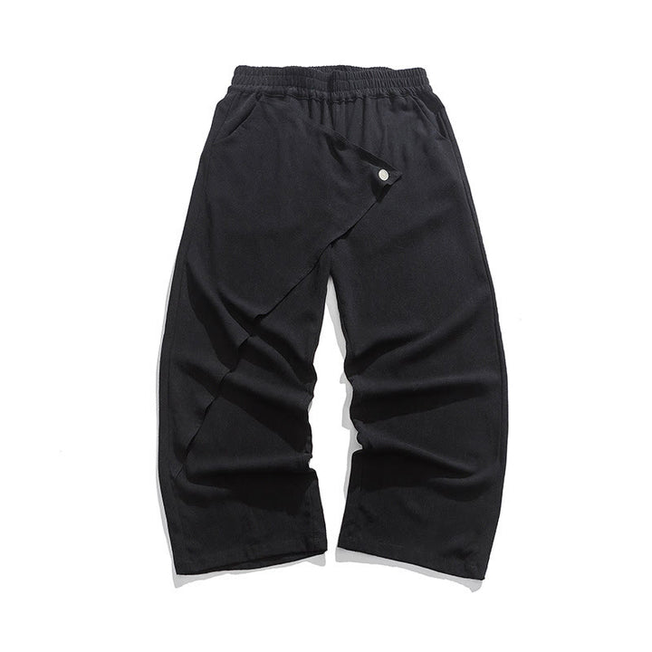Buddha Stones Asymmetrical Patched Design Plain Men's Cotton Pants With Pockets - Black - US/UK/AU46,EU56 (5XL) - image 9