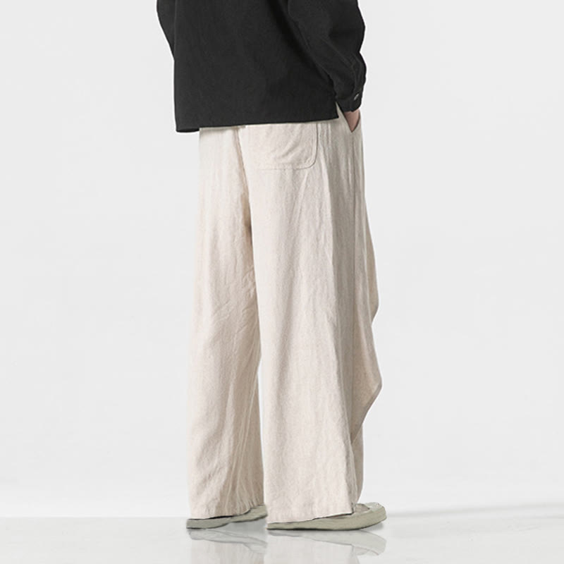Buddha Stones Asymmetrical Patched Design Plain Men's Cotton Pants With Pockets - image 26