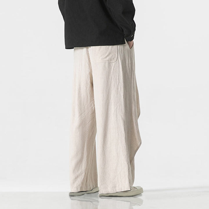 Buddha Stones Asymmetrical Patched Design Plain Men's Cotton Pants With Pockets - image 26