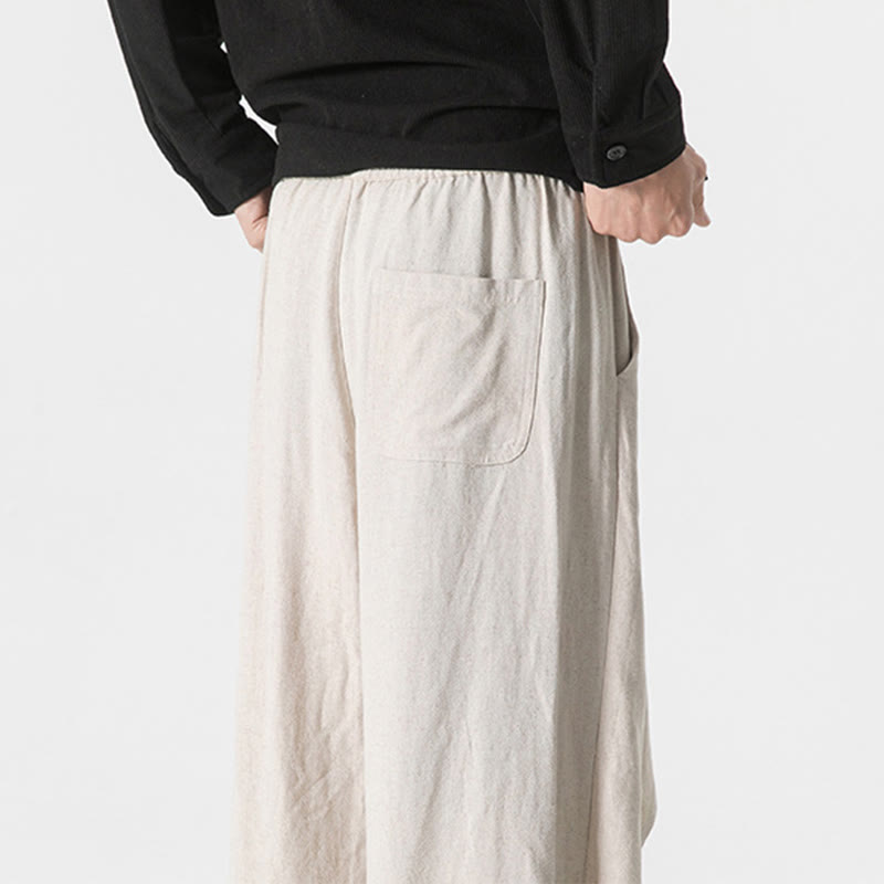 Buddha Stones Asymmetrical Patched Design Plain Men's Cotton Pants With Pockets - image 31