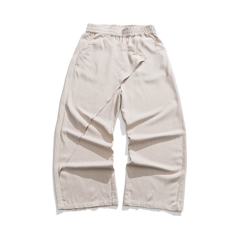 Buddha Stones Asymmetrical Patched Design Plain Men's Cotton Pants With Pockets - Linen - US/UK/AU46,EU56 (5XL) - image 19