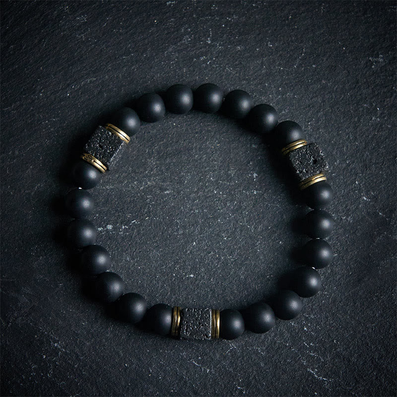 Buddha Stones Natural Frosted Black Onyx Square Lava Rock Fortune Bracelet - 17cm - image 0