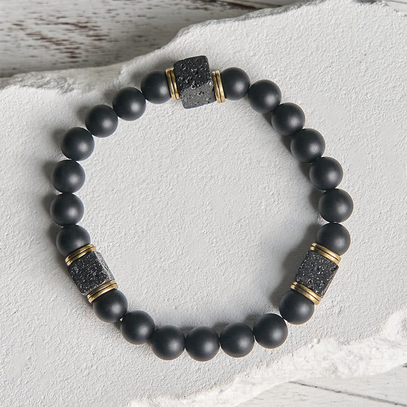 Buddha Stones Natural Frosted Black Onyx Square Lava Rock Fortune Bracelet - image 2
