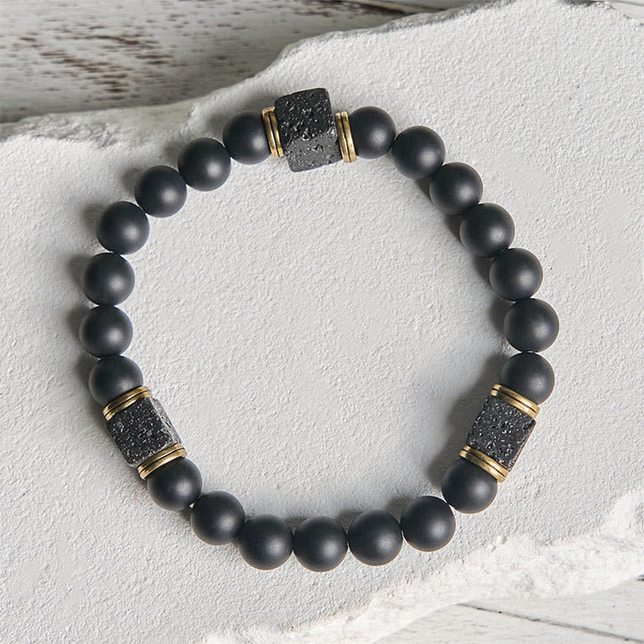 Buddha Stones Natural Frosted Black Onyx Square Lava Rock Fortune Bracelet - image 2