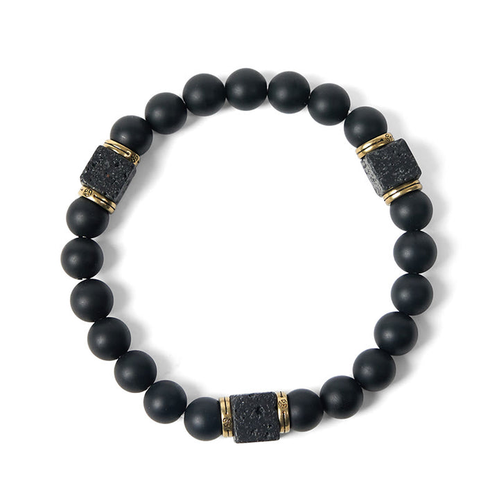 Buddha Stones Natural Frosted Black Onyx Square Lava Rock Fortune Bracelet - image 6