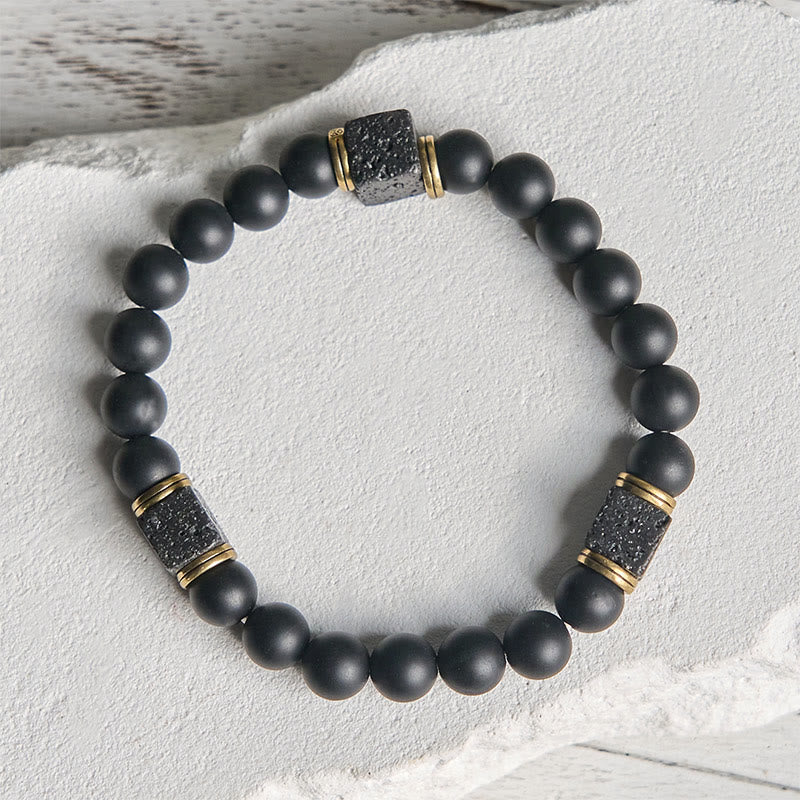 Buddha Stones Natural Frosted Black Onyx Square Lava Rock Fortune Bracelet - image 5