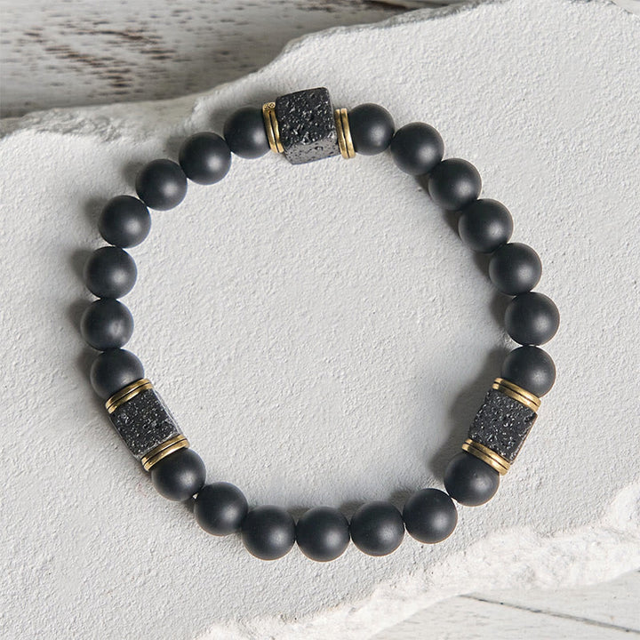 Buddha Stones Natural Frosted Black Onyx Square Lava Rock Fortune Bracelet - image 5