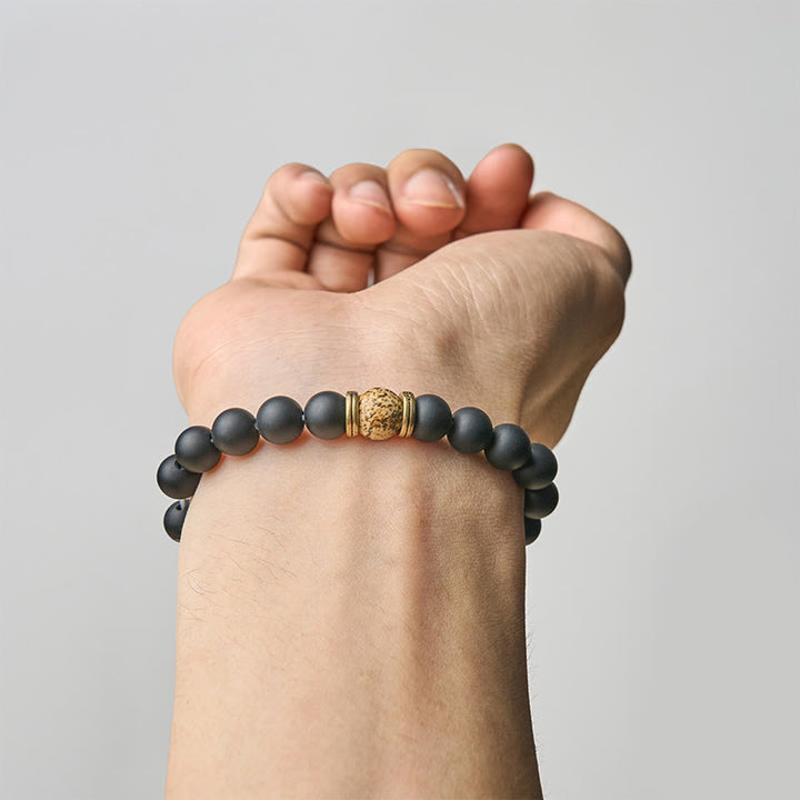 Buddha Stones Natural Frosted Black Onyx Picture Jasper Fortune Bracelet - image 3