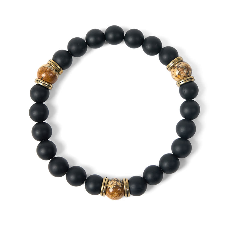 Buddha Stones Natural Frosted Black Onyx Picture Jasper Fortune Bracelet - image 5