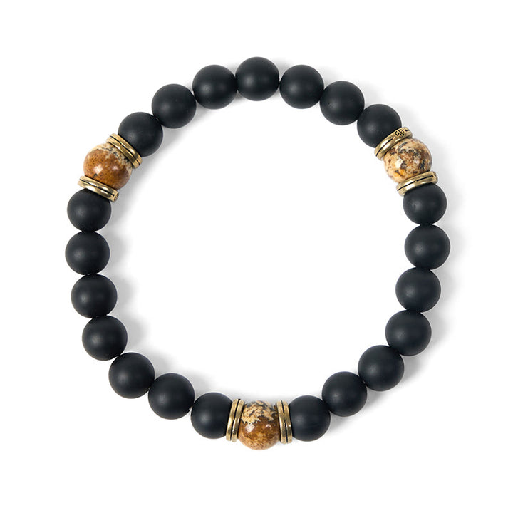 Buddha Stones Natural Frosted Black Onyx Picture Jasper Fortune Bracelet - image 5