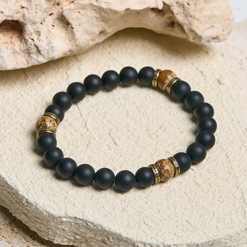 Buddha Stones Natural Frosted Black Onyx Picture Jasper Fortune Bracelet - image 2