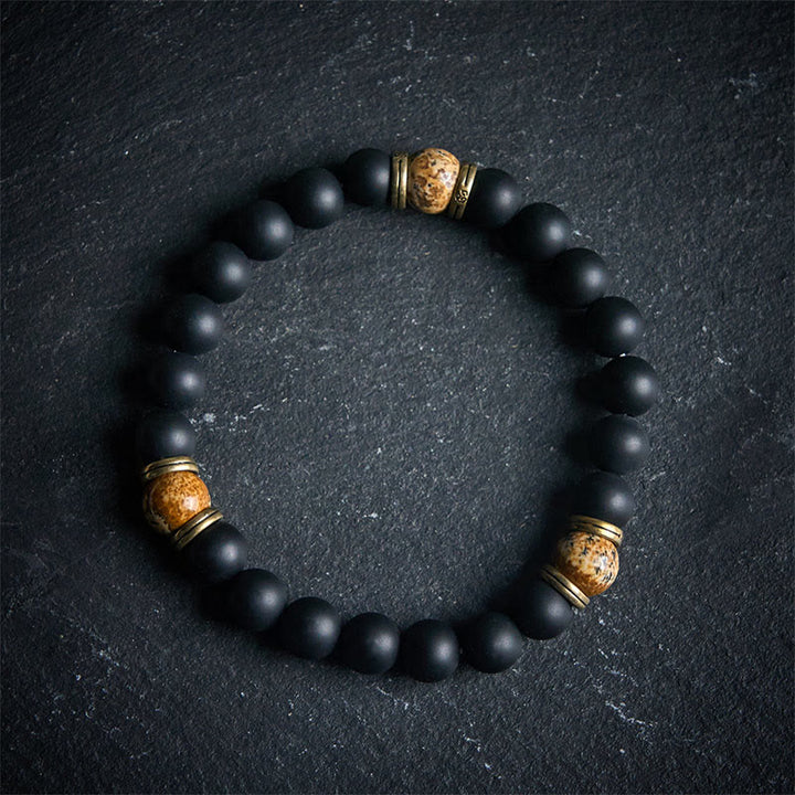 Buddha Stones Natural Frosted Black Onyx Picture Jasper Fortune Bracelet - 17cm - image 0
