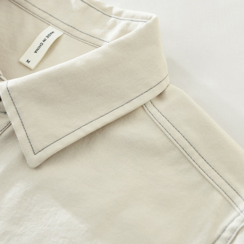 Buddha Stones Commute Buttons Long Sleeve Plain Shirt Men Clothing With Pocket - image 7