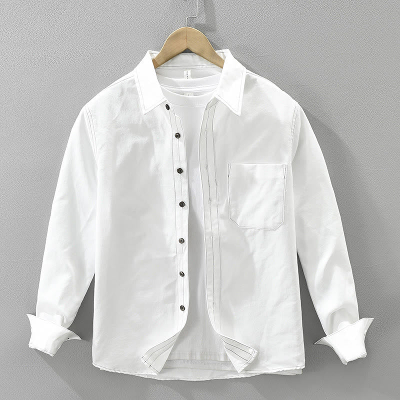 Buddha Stones Commute Buttons Long Sleeve Plain Shirt Men Clothing With Pocket - White - US/UK/AU42,EU52 (3XL) - image 1