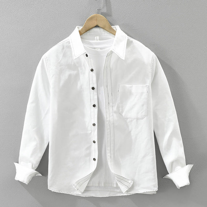 Buddha Stones Commute Buttons Long Sleeve Plain Shirt Men Clothing With Pocket - White - US/UK/AU42,EU52 (3XL) - image 1