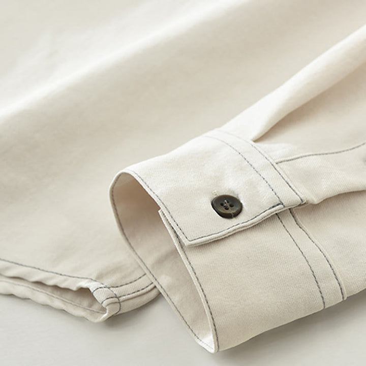 Buddha Stones Commute Buttons Long Sleeve Plain Shirt Men Clothing With Pocket - image 11