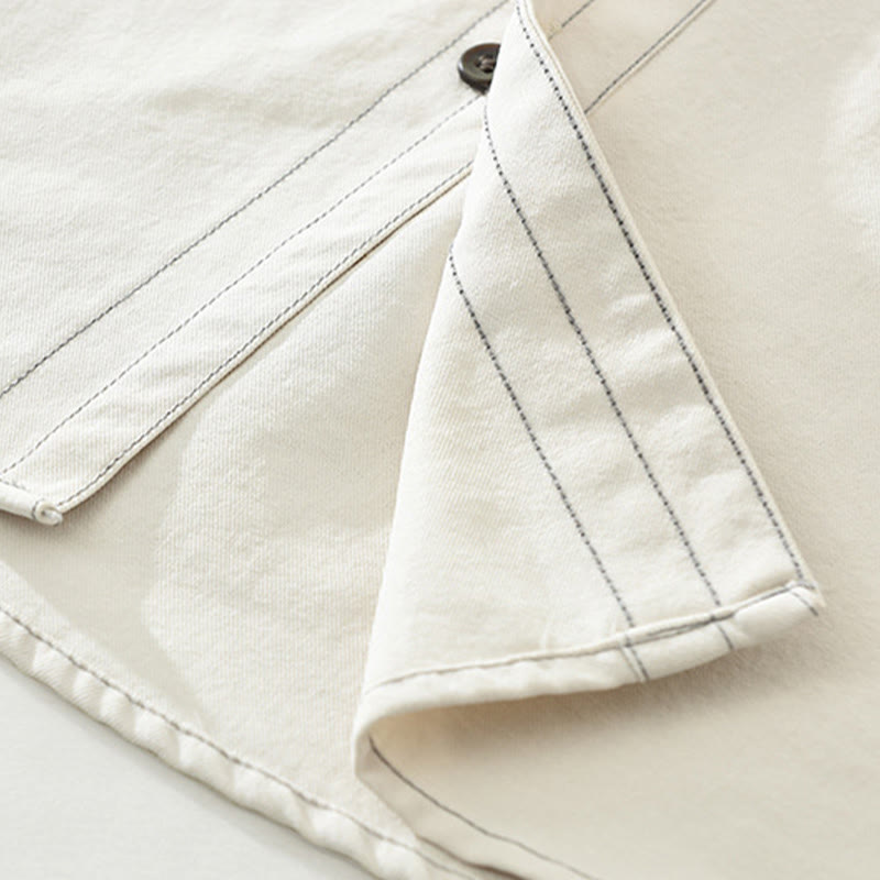 Buddha Stones Commute Buttons Long Sleeve Plain Shirt Men Clothing With Pocket - image 14