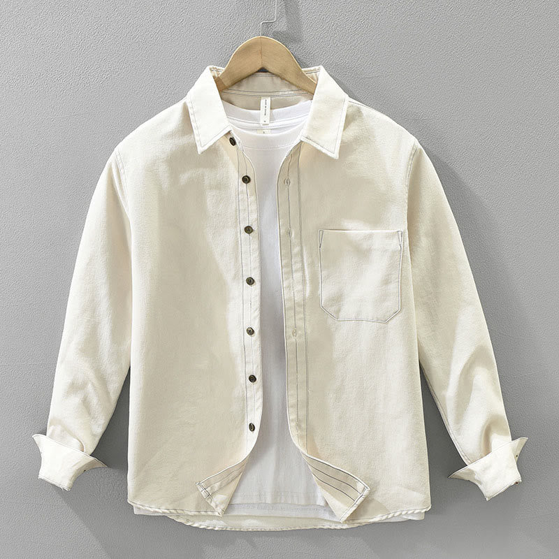 Buddha Stones Commute Buttons Long Sleeve Plain Shirt Men Clothing With Pocket - Beige - US/UK/AU42,EU52 (3XL) - image 4