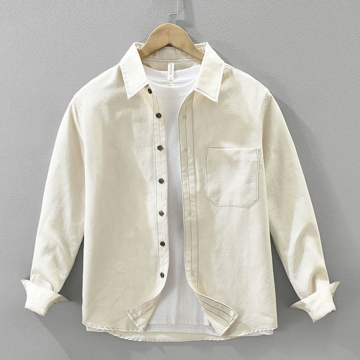 Buddha Stones Commute Buttons Long Sleeve Plain Shirt Men Clothing With Pocket - Beige - US/UK/AU42,EU52 (3XL) - image 4