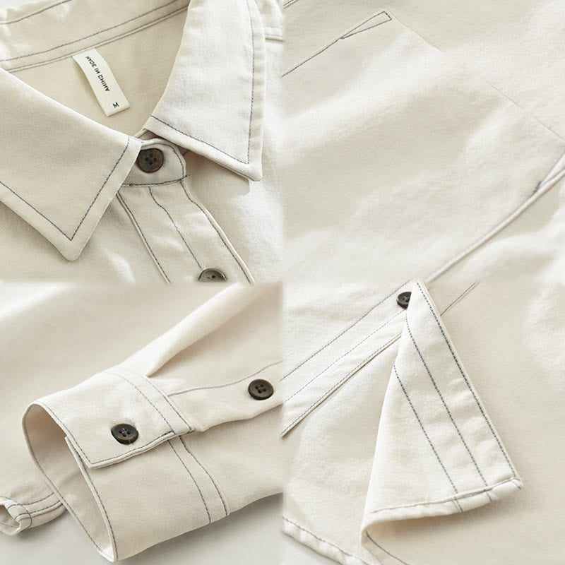 Buddha Stones Commute Buttons Long Sleeve Plain Shirt Men Clothing With Pocket - image 15