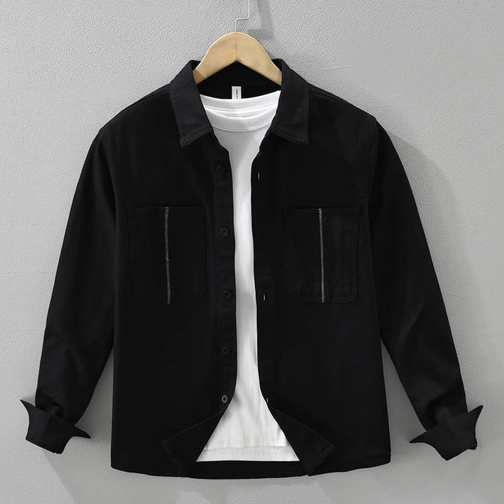 Buddha Stones Spring Commute Buttons Long Sleeve Shirt Men Cotton Clothing With Pockets - Black - US/UK/AU42,EU52 (3XL) - image 0