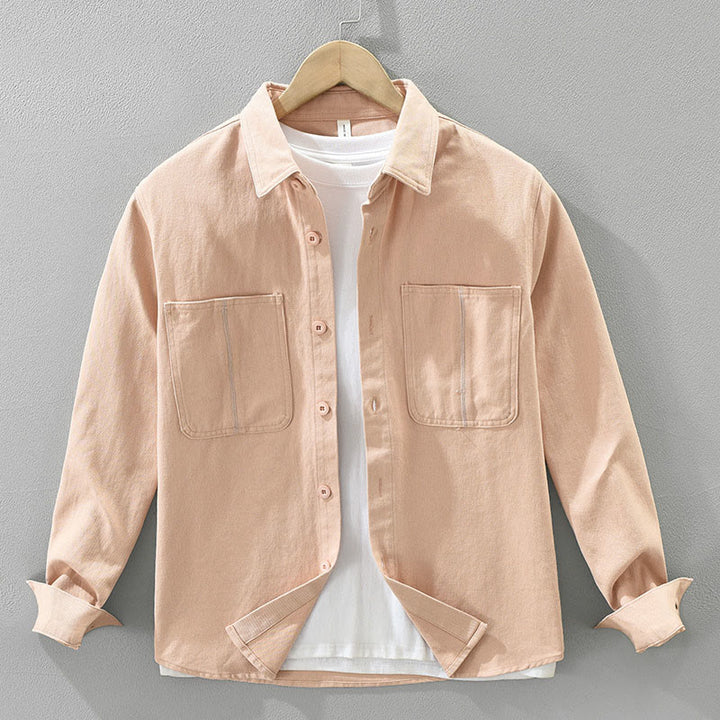 Buddha Stones Spring Commute Buttons Long Sleeve Shirt Men Cotton Clothing With Pockets - LightSalmon - US/UK/AU42,EU52 (3XL) - image 1