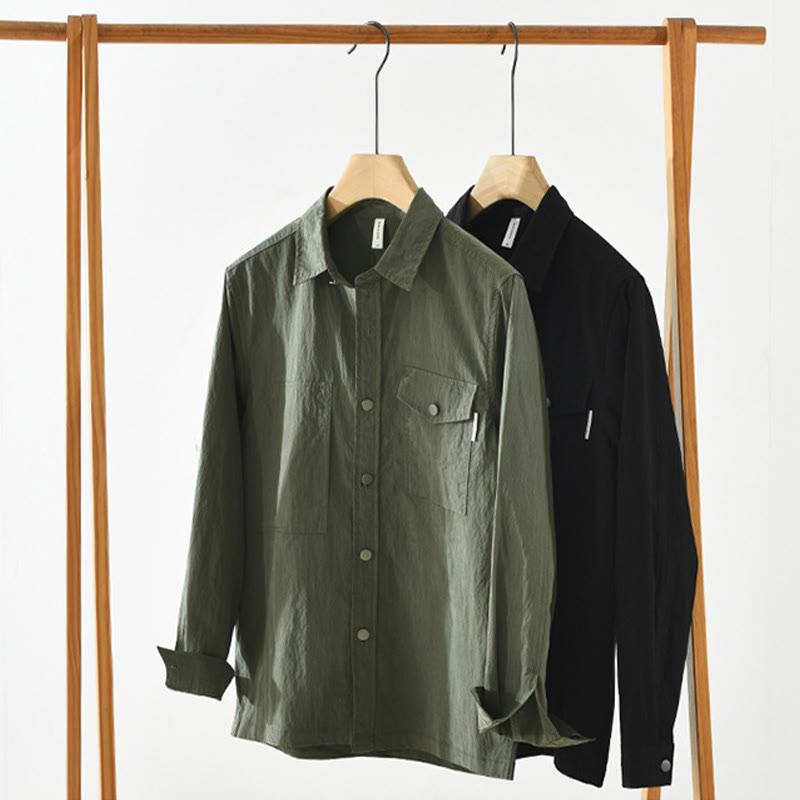 Buddha Stones Daily Long Sleeve Buttons Simple Design Men's Shirt With Pockets - image 16