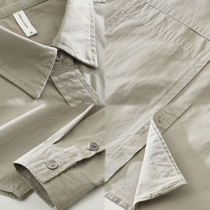 Buddha Stones Daily Plain Buttons Design Men's Long Sleeve Pure Cotton Shirt With Pockets - image 13