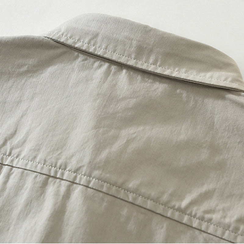 Buddha Stones Daily Plain Buttons Design Men's Long Sleeve Pure Cotton Shirt With Pockets - image 3