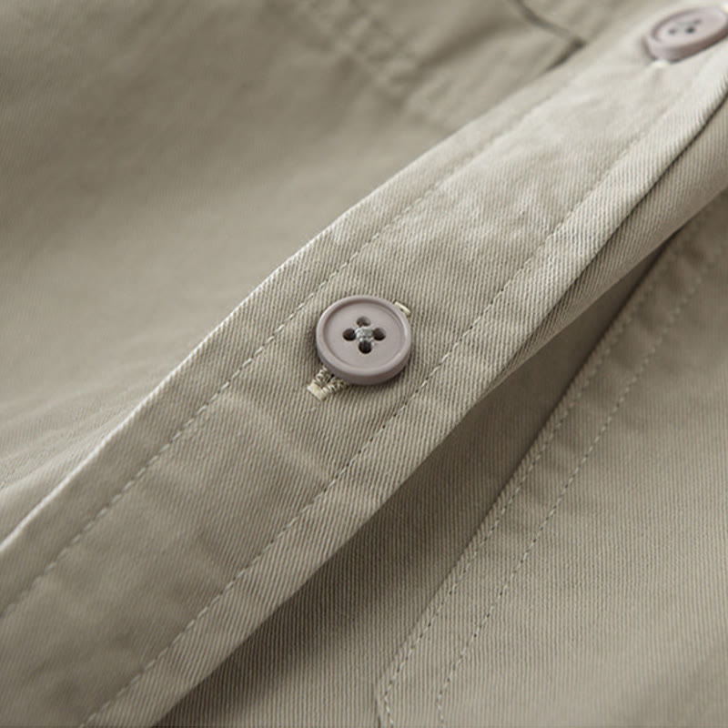 Buddha Stones Daily Plain Buttons Design Men's Long Sleeve Pure Cotton Shirt With Pockets - image 7