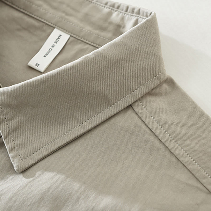 Buddha Stones Daily Plain Buttons Design Men's Long Sleeve Pure Cotton Shirt With Pockets - image 4