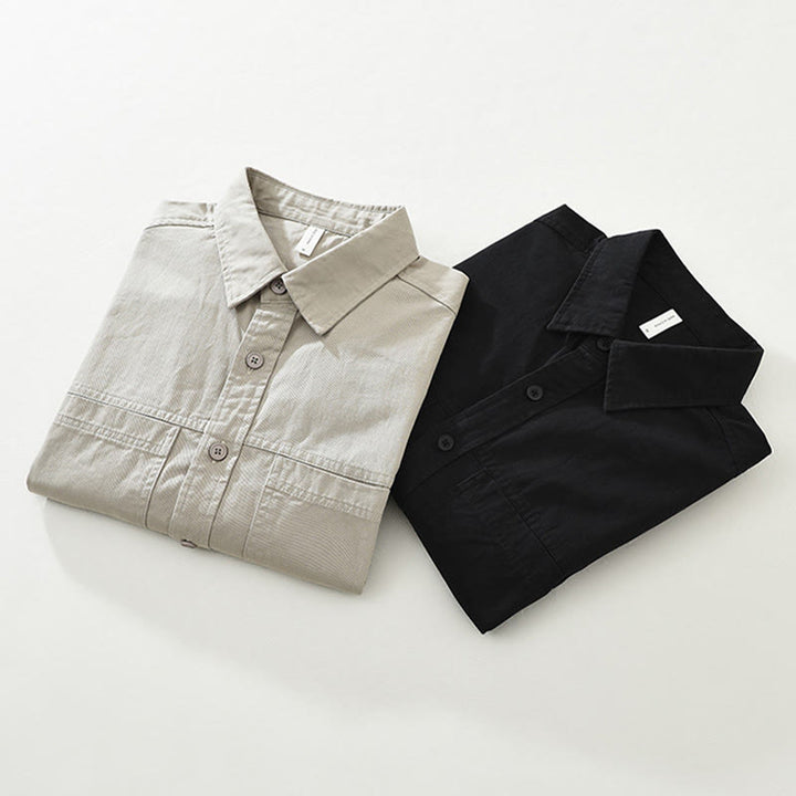 Buddha Stones Daily Plain Buttons Design Men's Long Sleeve Pure Cotton Shirt With Pockets - image 16