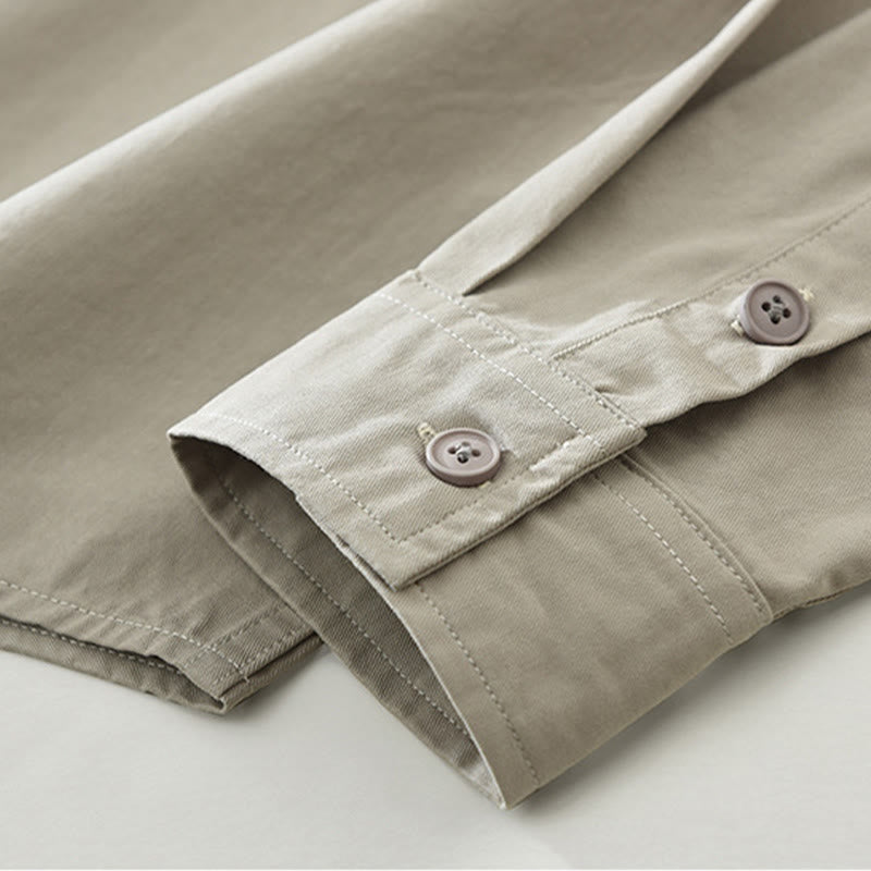 Buddha Stones Daily Plain Buttons Design Men's Long Sleeve Pure Cotton Shirt With Pockets - image 8