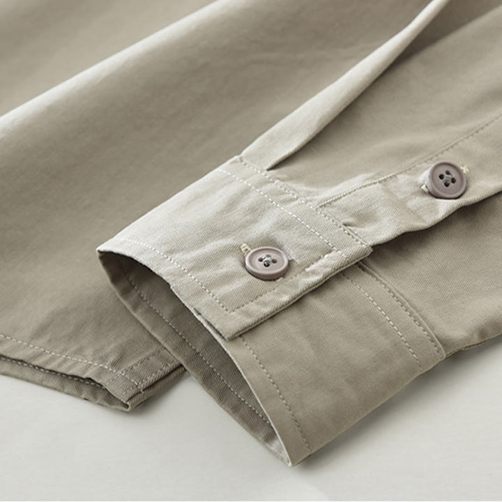 Buddha Stones Daily Plain Buttons Design Men's Long Sleeve Pure Cotton Shirt With Pockets - image 8