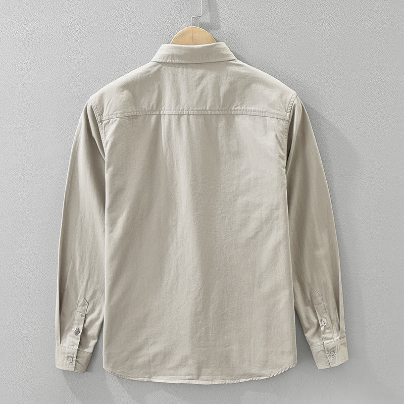 Buddha Stones Daily Plain Buttons Design Men's Long Sleeve Pure Cotton Shirt With Pockets - image 1