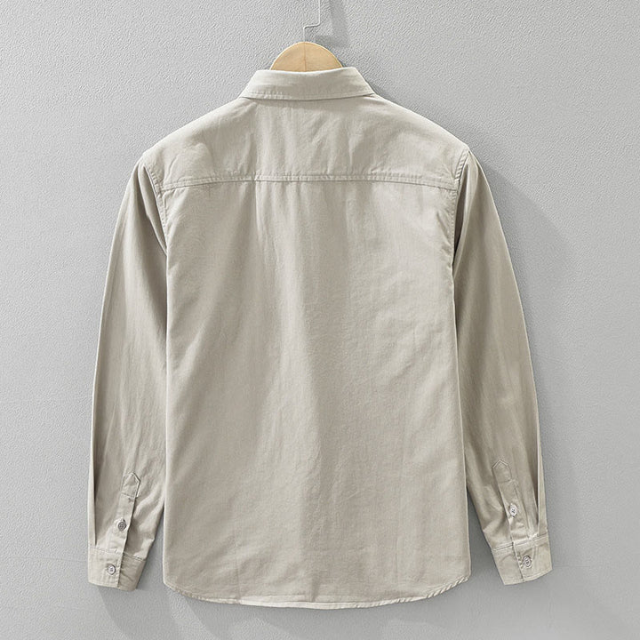 Buddha Stones Daily Plain Buttons Design Men's Long Sleeve Pure Cotton Shirt With Pockets - image 1