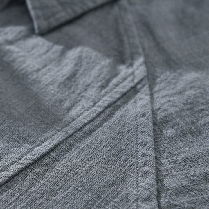 Buddha Stones Men's Fall Plain Ramie Cotton Long Sleeve Lapel Shirt With Pockets - image 8