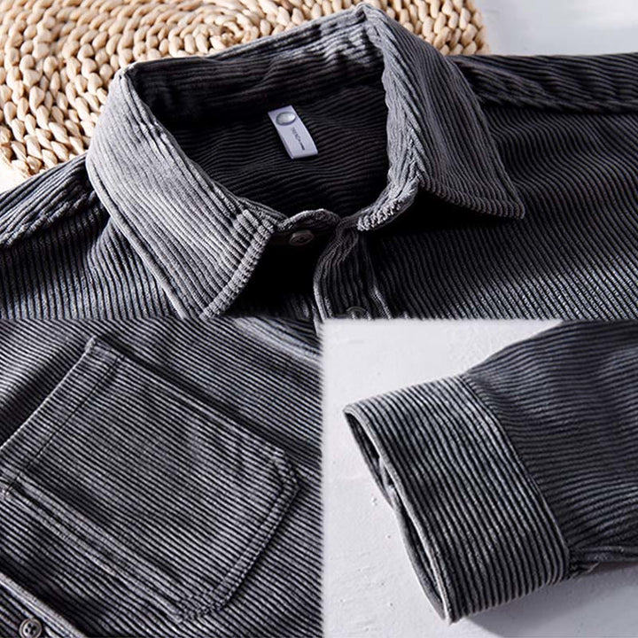 Buddha Stones Spring Plain Simple Buttons Design Corduroy Men's Long Sleeve Jacket With Pockets - image 2