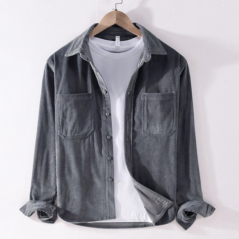 Buddha Stones Spring Plain Simple Buttons Design Corduroy Men's Long Sleeve Jacket With Pockets - DimGray - US/UK/AU42,EU52 (3XL) - image 0