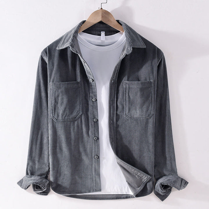 Buddha Stones Spring Plain Simple Buttons Design Corduroy Men's Long Sleeve Jacket With Pockets - DimGray - US/UK/AU42,EU52 (3XL) - image 0