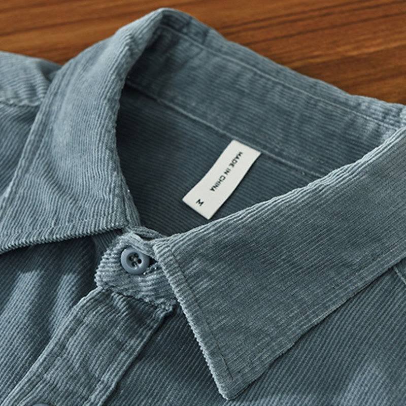 Buddha Stones Daily Plain Buttons Design Long Sleeve Men's Corduroy Pure Cotton Jacket With Pocket - image 2