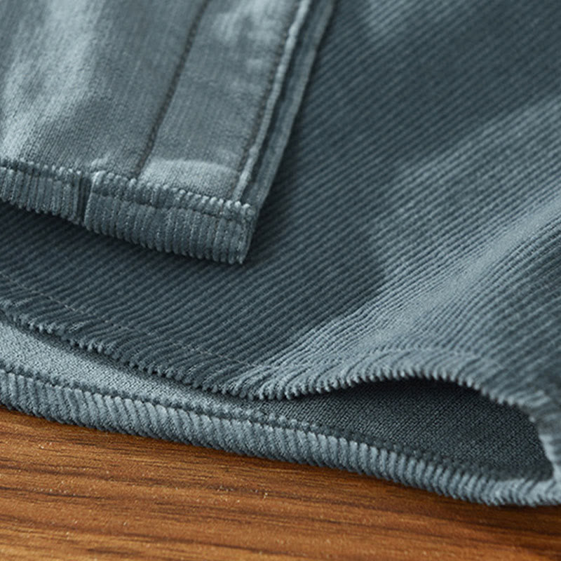 Buddha Stones Daily Plain Buttons Design Long Sleeve Men's Corduroy Pure Cotton Jacket With Pocket - image 5