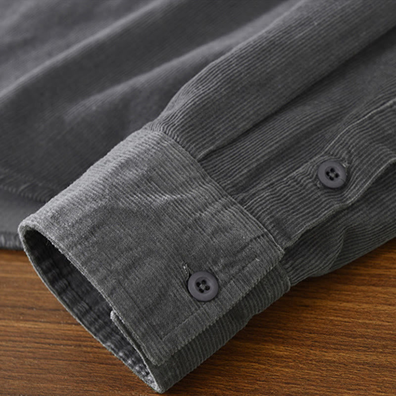 Buddha Stones Daily Plain Buttons Design Long Sleeve Men's Corduroy Pure Cotton Jacket With Pocket - image 9