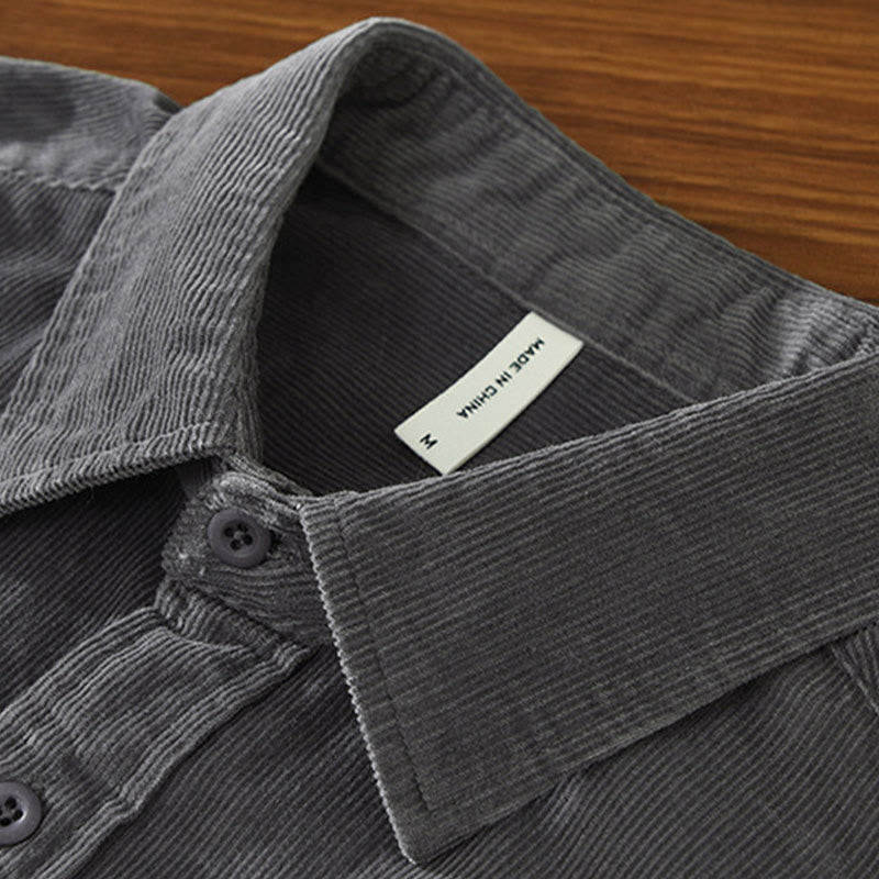 Buddha Stones Daily Plain Buttons Design Long Sleeve Men's Corduroy Pure Cotton Jacket With Pocket - image 7