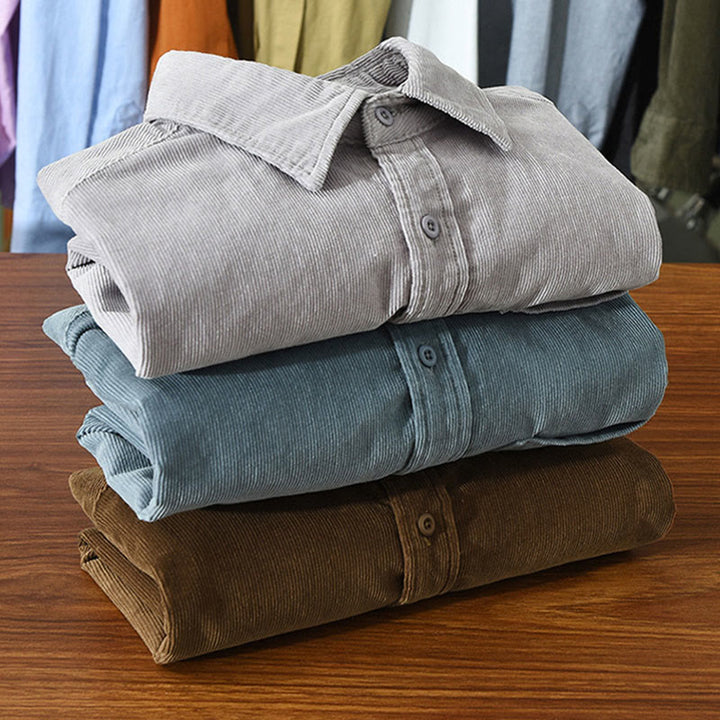 Buddha Stones Daily Plain Buttons Design Long Sleeve Men's Corduroy Pure Cotton Jacket With Pocket - image 24