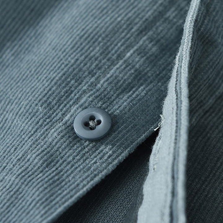 Buddha Stones Daily Plain Buttons Design Long Sleeve Men's Corduroy Pure Cotton Jacket With Pocket - image 4