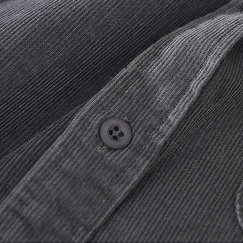 Buddha Stones Daily Plain Buttons Design Long Sleeve Men's Corduroy Pure Cotton Jacket With Pocket - image 8