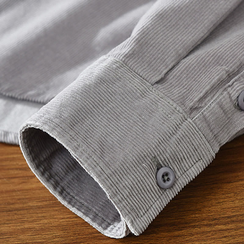 Buddha Stones Daily Plain Buttons Design Long Sleeve Men's Corduroy Pure Cotton Jacket With Pocket - image 16